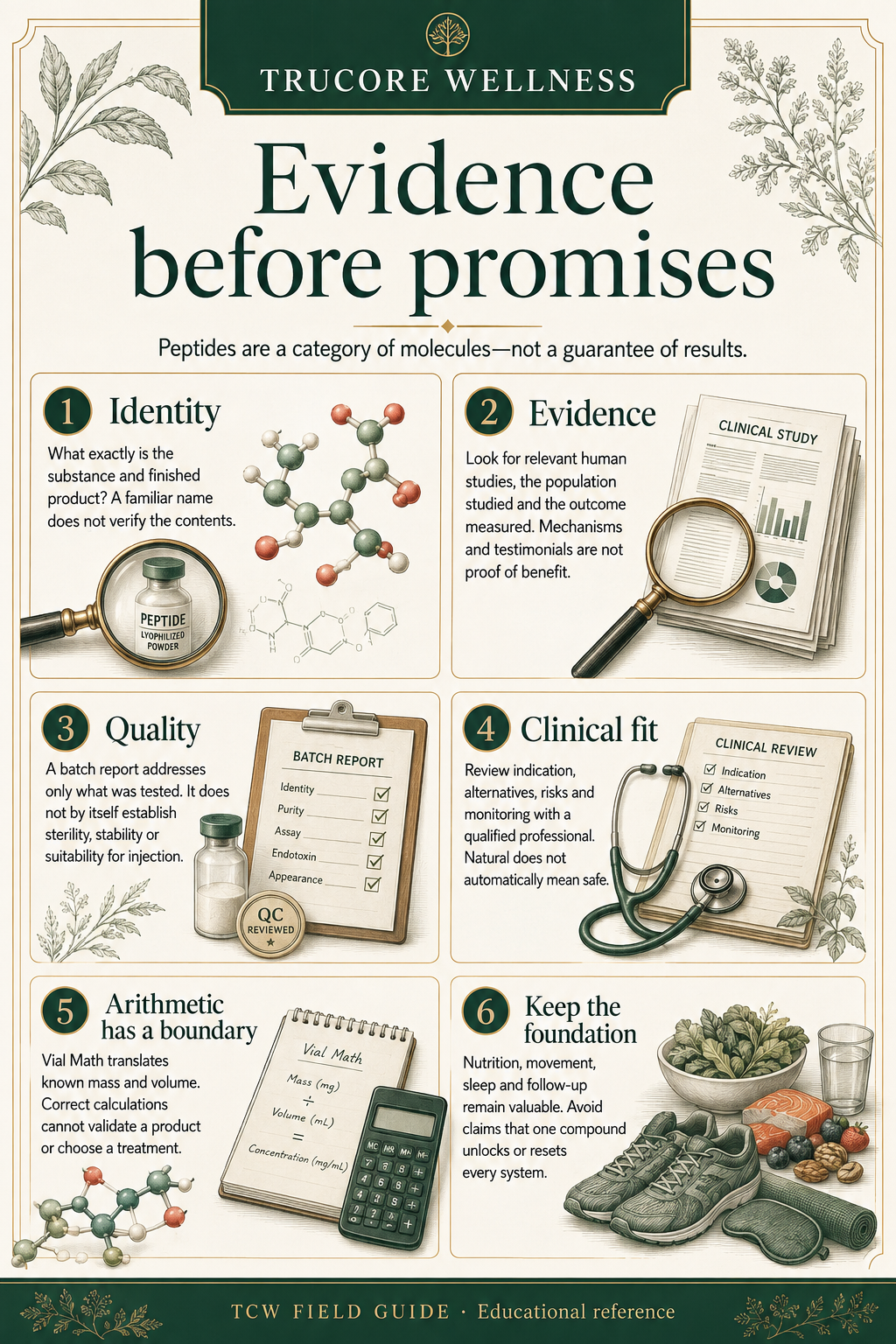 Evidence before promises. TruCore Wellness illustrated reference; complete text follows on its guide page.