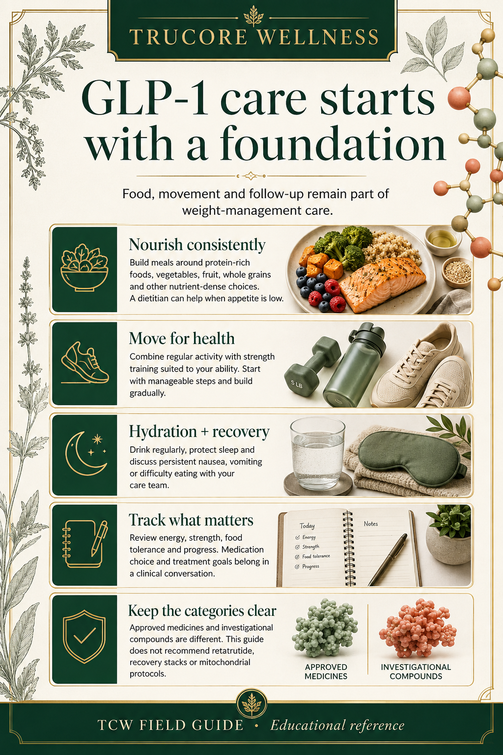 GLP-1 care starts with a foundation. TruCore Wellness illustrated reference; complete text follows on its guide page.